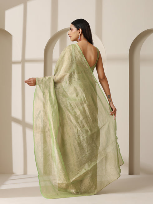 Lemon Green Banarasi Tissue Saree with Blouse Fabric