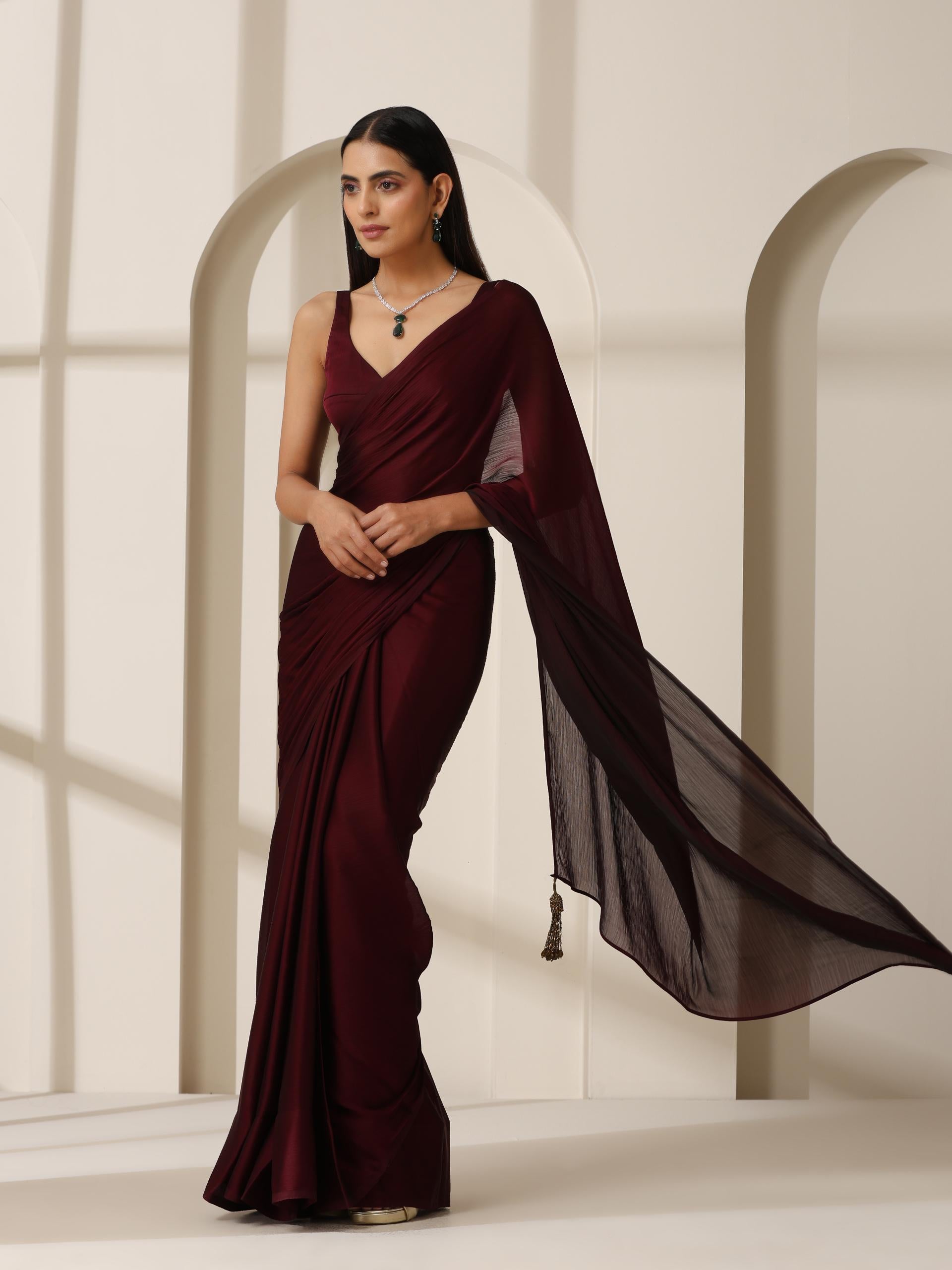 Noel Dual Shade Butter Chiffon Saree with Self Blouse Fabric