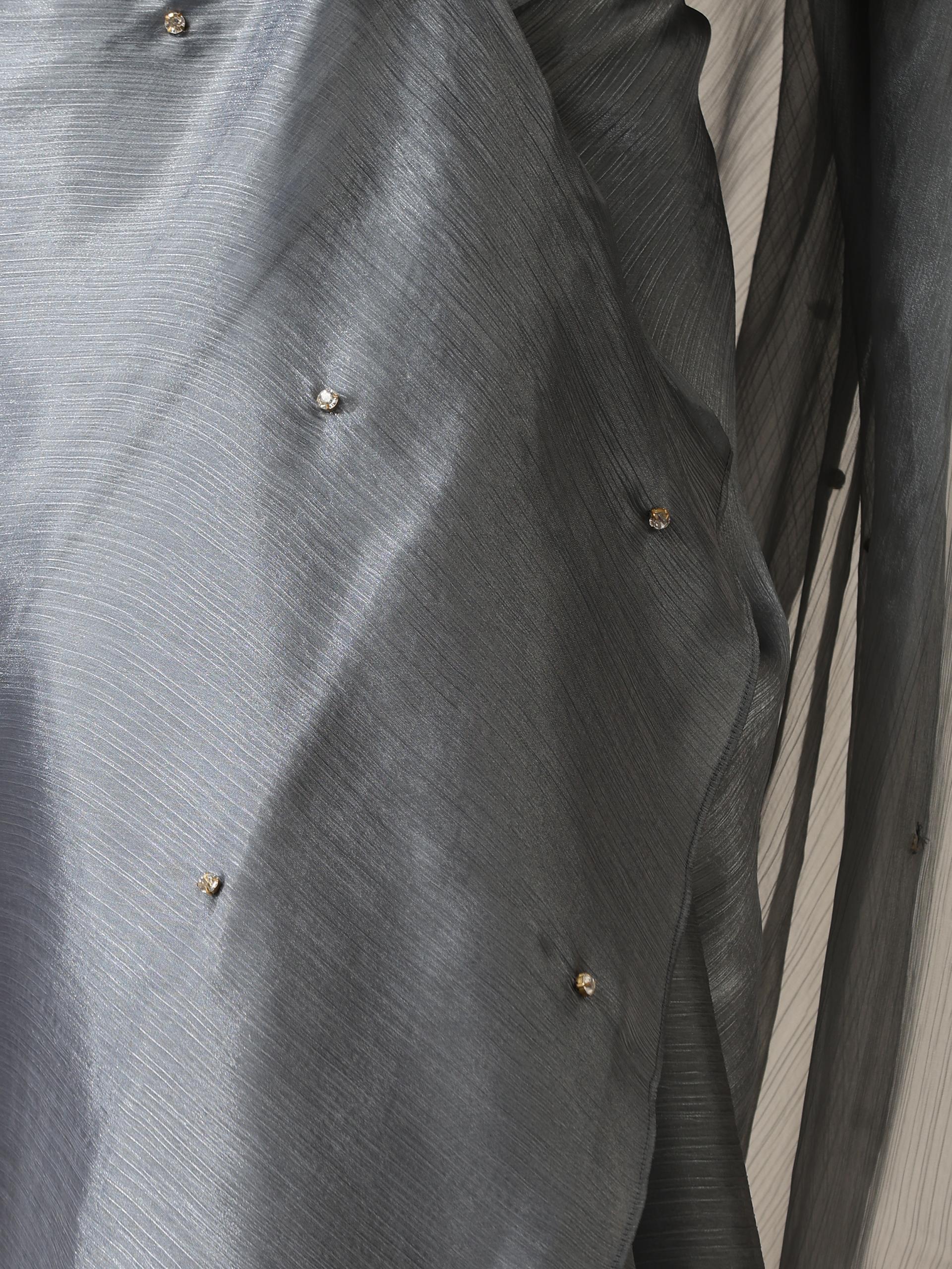 Grey galaxy diamond organza chiffon saree with self blouse fabric — view 2