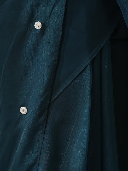Prophecy Blue Shimmer Chiffon Saree with Beads and Self Fabric Blouse