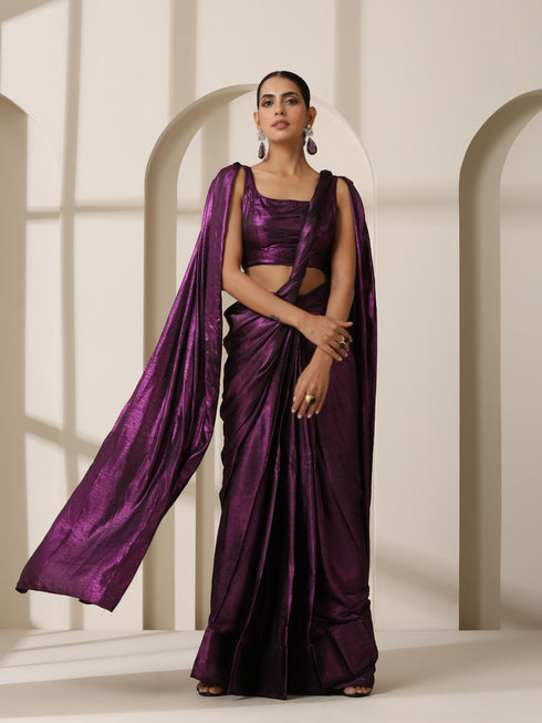 Punk Couture Purple Saree With Self Fabric Blouse