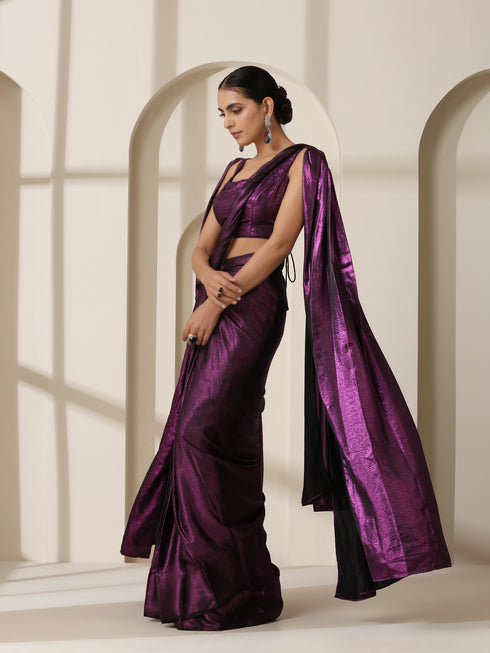 Punk Couture Purple Saree With Self Fabric Blouse