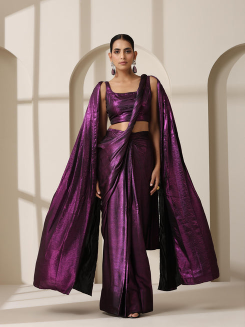 Punk Couture Purple Saree With Self Fabric Blouse