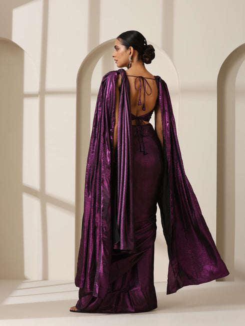 Punk Couture Purple Saree With Self Fabric Blouse