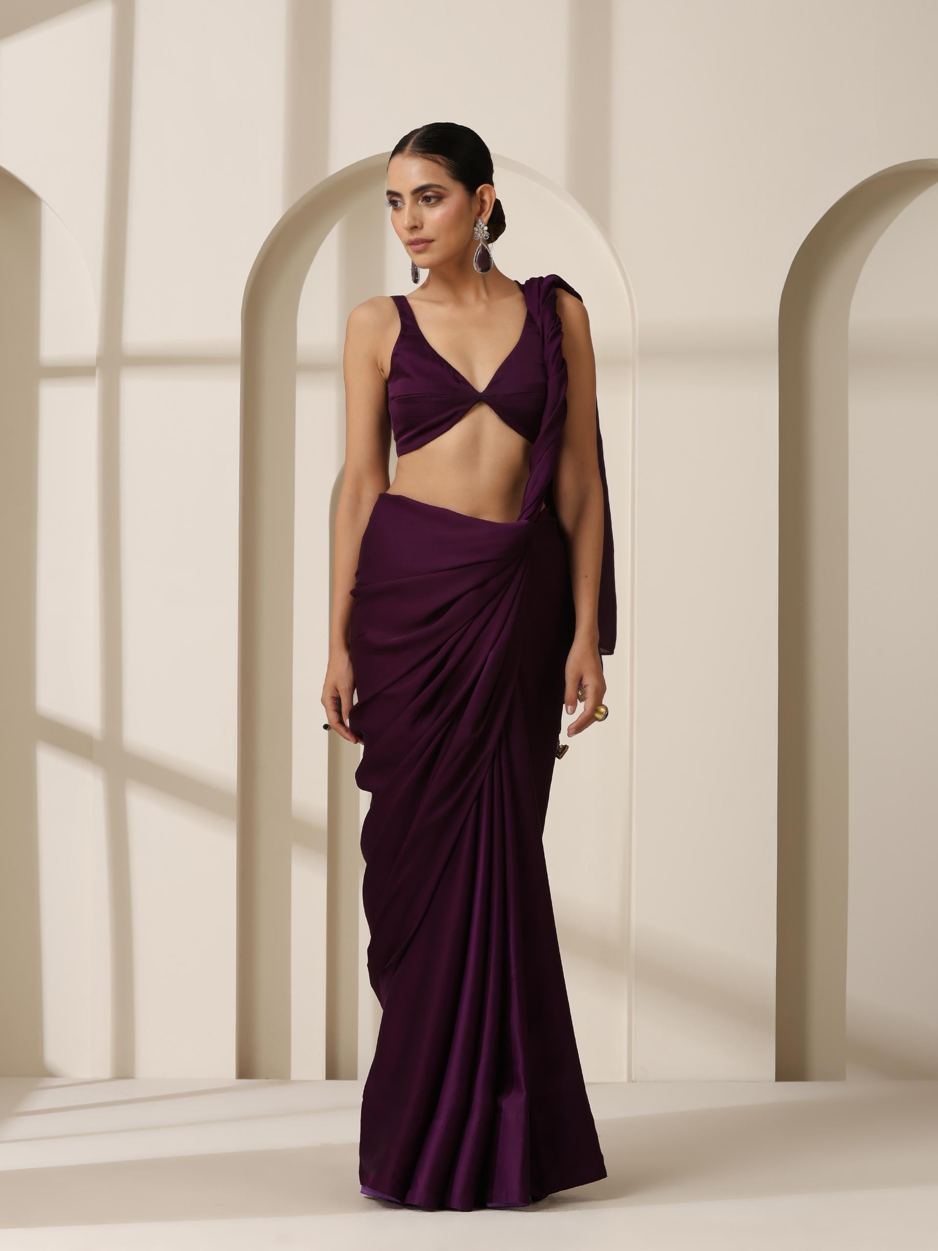 Purple Rain Satin Saree with Blouse Fabric