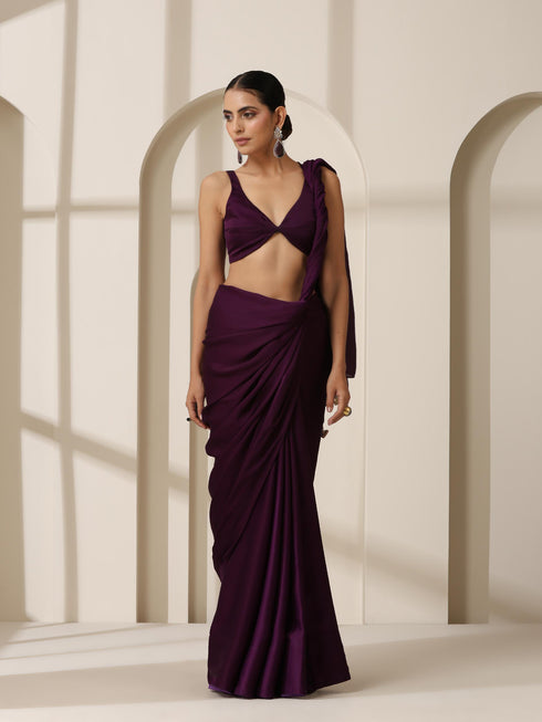 Purple Rain Satin Saree with Blouse Fabric