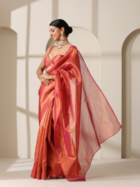 Rani Copper Banarasi Tissue Saree with Blouse Fabric