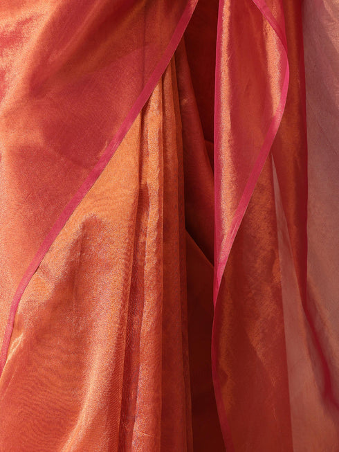 Rani Copper Banarasi Tissue Saree with Blouse Fabric