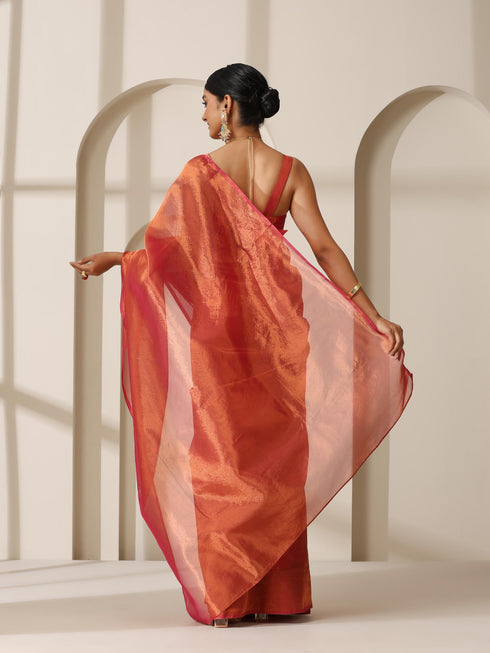 Rani Copper Banarasi Tissue Saree with Blouse Fabric