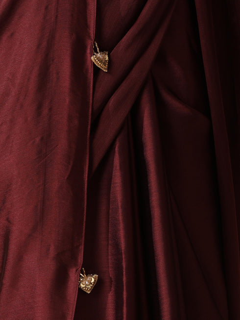 Chocolate Chiffon Saree with Gold Chocolate Blouse Fabric