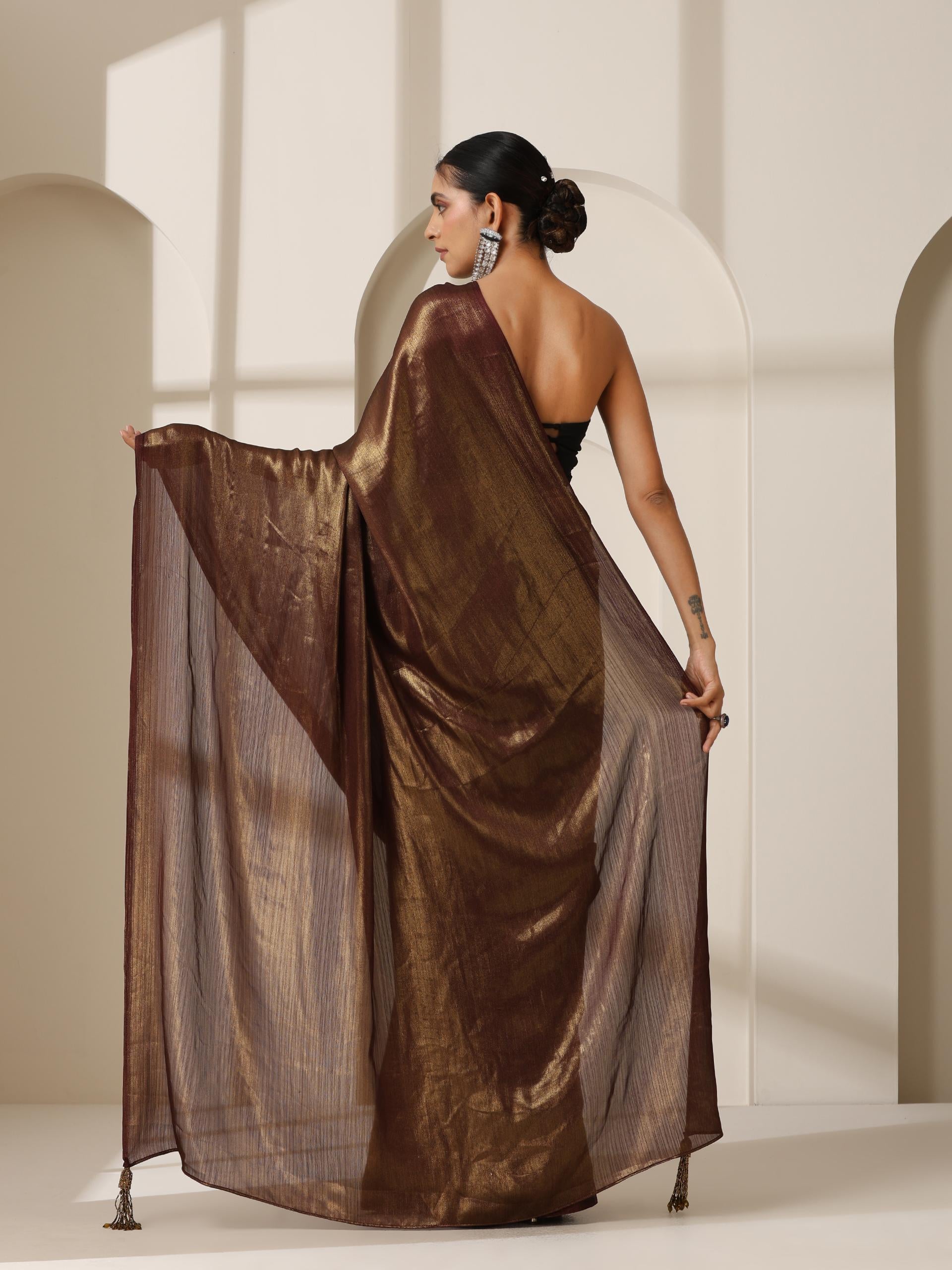 Gold Chocolate Chiffon Saree