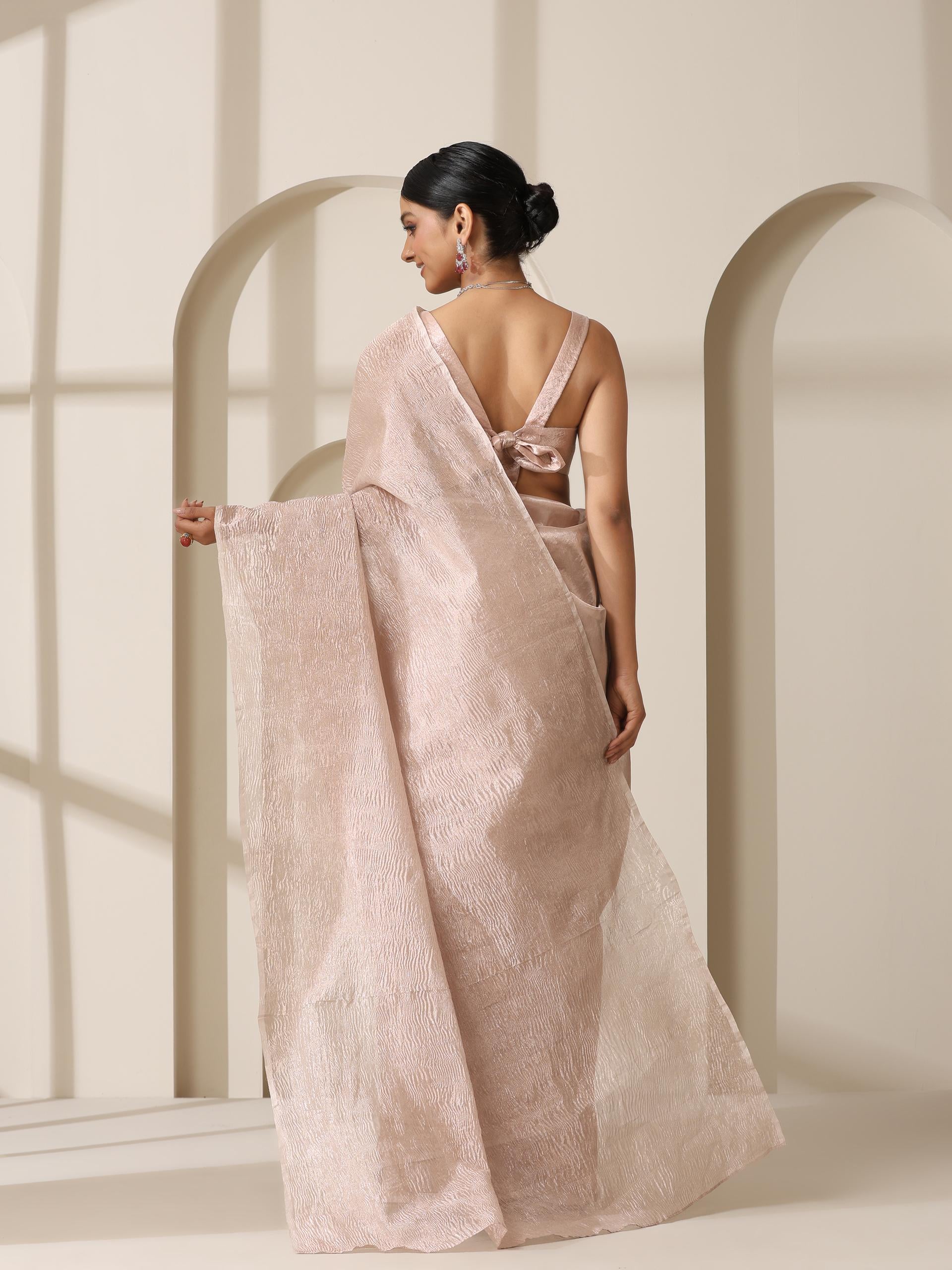 Rose Pearl Banarasi Tissue Saree with Blouse Fabric
