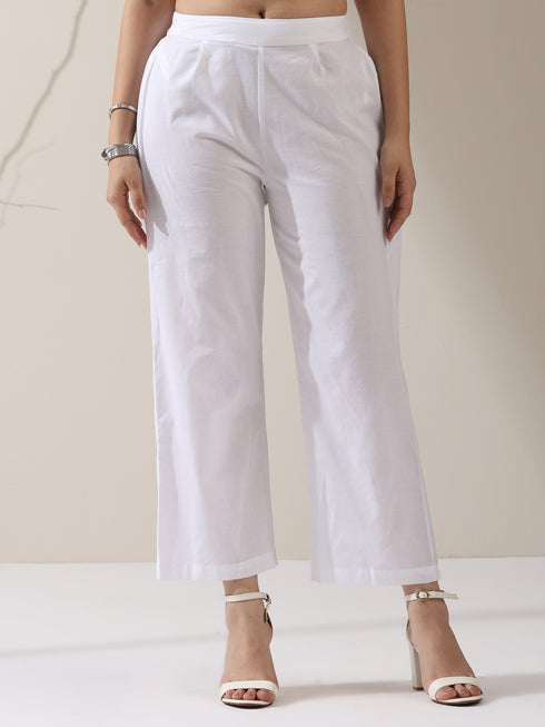 2-Piece Mellow Linen Blend Overlap Kurta Set – Japanese-Inspired Hand-Stitched Top with White Cotton Pants | Elegant Women’s Co-ord