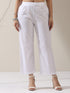 Women's Sky Blue Linen Blend Top with White Cotton Pants – 2-Piece Set with Half Sleeves | Casual Summer Co-ord