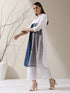 Women's White AirSkin Color Block Kurta with Navy & Grey Panels and Pants | 2 Pc Set, Cool Ethnic Co-ord, Contemporary Everyday Wear