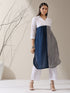 Women's White AirSkin Color Block Kurta with Navy & Grey Panels and Pants | 2 Pc Set, Cool Ethnic Co-ord, Contemporary Everyday Wear