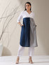 Women's White AirSkin Color Block Kurta with Navy & Grey Panels and Pants | 2 Pc Set, Cool Ethnic Co-ord, Contemporary Everyday Wear