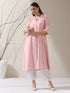 Women's Pink AirSkin Paneled Kurta with Triangle Beads and Pants | 2 Pc Set, Lightweight Ethnic Co-ord, Elegant Everyday Wear