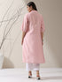 Women's Pink AirSkin Paneled Kurta with Triangle Beads and Pants | 2 Pc Set, Lightweight Ethnic Co-ord, Elegant Everyday Wear
