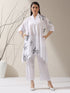 2-Piece White Kurta Set for Women – Japanese Embroidered Noughts & Crosses Design with Matching Pants