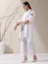 2-Piece White Kurta Set for Women – Japanese Embroidered Noughts & Crosses Design with Matching Pants