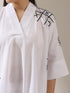 2-Piece White Kurta Set for Women – Japanese Embroidered Noughts & Crosses Design with Matching Pants