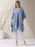 Women's Denim-Look Linen Blend Top with Japanese Overlap & Hand Stitching | 1 Pc, Artisanal Detailing, Contemporary Fusion Wear