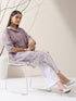 Women's Lilac Lux Beetal Schiffli Kurta with Pants | 2 Pc Set, All-Over Embroidery, Collar Panel, Soft Cotton Ethnic Co-ord