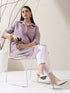 Women's Lilac Lux Beetal Schiffli Kurta with Pants | 2 Pc Set, All-Over Embroidery, Collar Panel, Soft Cotton Ethnic Co-ord
