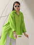 Women's Sinful Green Cotton Long Zip Shirt with Adjustable Sleeves & White Pants | 2 Pc Set, Breezy Ethnic Co-ord, Modern Everyday Wear