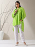 Women's Sinful Green Cotton Long Zip Shirt with Adjustable Sleeves & White Pants | 2 Pc Set, Breezy Ethnic Co-ord, Modern Everyday Wear