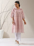 Women's Pink AirSkin Beetal Schiffli Kurta with Paneled Collar & Pants | 2 Pc Set, Lightweight Ethnic Co-ord, Elegant Embroidered Wear