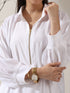 2-Piece White AirSkin Long Shirt Set for Women – Zip-Front Design with Adjustable Sleeves & Matching Pants