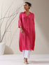 Women's Pink Viscose Paneled Kurta with Pearl-Embellished Collar & Pants | 2 Pc Set, Elegant Ethnic Co-ord, Soft Festive Wear