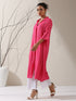 Women's Pink Viscose Paneled Kurta with Pearl-Embellished Collar & Pants | 2 Pc Set, Elegant Ethnic Co-ord, Soft Festive Wear
