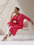 Women's Pink Viscose Paneled Kurta with Pearl-Embellished Collar & Pants | 2 Pc Set, Elegant Ethnic Co-ord, Soft Festive Wear