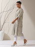 2-Piece Sage Green Lux Schiffli Kurta Set for Women – Embroidered Panelled Collar Design with White Cotton Pants