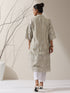 2-Piece Sage Green Lux Schiffli Kurta Set for Women – Embroidered Panelled Collar Design with White Cotton Pants