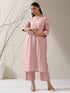 Women's Pink AirSkin V-Neck Kurta with Lace and Pearl Insets & Pants | 2 Pc Set, Soft Ethnic Co-ord, Lightweight & Elegant Everyday Wear