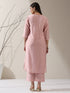 Women's Pink AirSkin V-Neck Kurta with Lace and Pearl Insets & Pants | 2 Pc Set, Soft Ethnic Co-ord, Lightweight & Elegant Everyday Wear