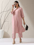 Women's Pink AirSkin V-Neck Kurta with Lace and Pearl Insets & Pants | 2 Pc Set, Soft Ethnic Co-ord, Lightweight & Elegant Everyday Wear