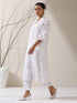 Women's White Cotton Beetal Schiffli Kurta with Pants | 2 Pc Set, All-Over Embroidery, Collar Panel, Elegant Ethnic Wear