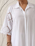 Women's White Cotton Beetal Schiffli Kurta with Pants | 2 Pc Set, All-Over Embroidery, Collar Panel, Elegant Ethnic Wear