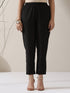 Women's White Cotton Kurta with Black Trims & Crochet Buttons and Pants | 2 Pc Set, Minimal Chic Ethnic Co-ord