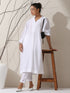 Women's White AirSkin Oversized Dress Shirt with Adjustable Sleeves, Pants & Inner Slip | 2 Pc Set, Lightweight Co-ord, Effortless Contemporary Wear