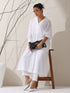 Women's White AirSkin Oversized Dress Shirt with Adjustable Sleeves, Pants & Inner Slip | 2 Pc Set, Lightweight Co-ord, Effortless Contemporary Wear