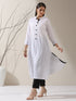 Women's White Cotton Kurta with Black Trims & Crochet Buttons and Pants | 2 Pc Set, Minimal Chic Ethnic Co-ord