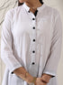 Women's White Cotton Kurta with Black Trims & Crochet Buttons and Pants | 2 Pc Set, Minimal Chic Ethnic Co-ord