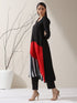 Women's Black Triangle Kurta with Red & Striped Panels and Pants | 2 Pc Set, Bold Ethnic Co-ord, Contemporary Color Block Style