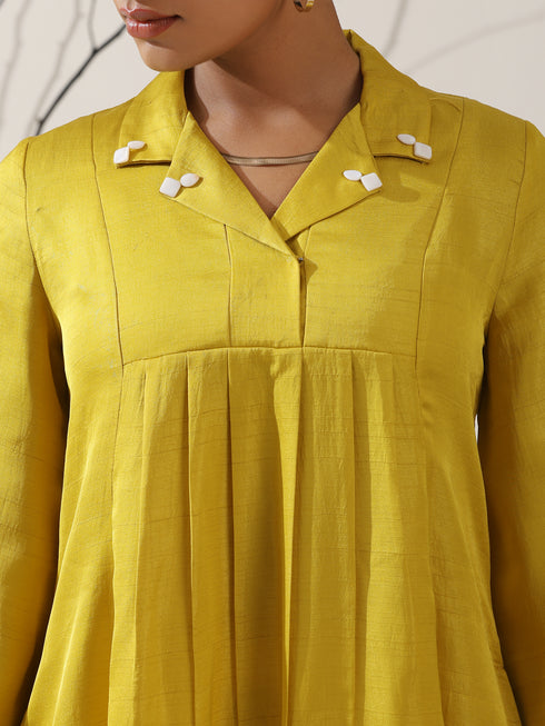 Women's Yellow Prf't Lux Bib Collar Kurta with Bead Detailing & Pants | 2 Pc Set, Luxe Ethnic Co-ord, Elegant Festive Ensemble